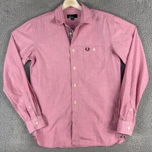 Fred Perry Shirt Men Small Long Sleeve Button Up Pocket Classic Pink Dress Shirt